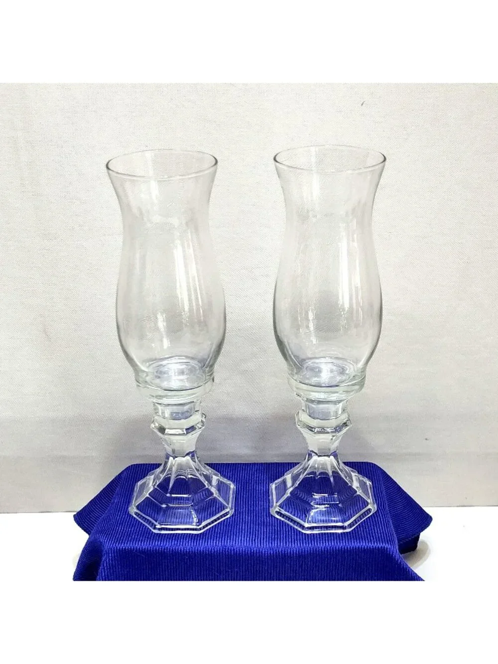 DIY (2) Glass Candle Holder Hurricane Vases Upcycled Home Decor Octagonal Base